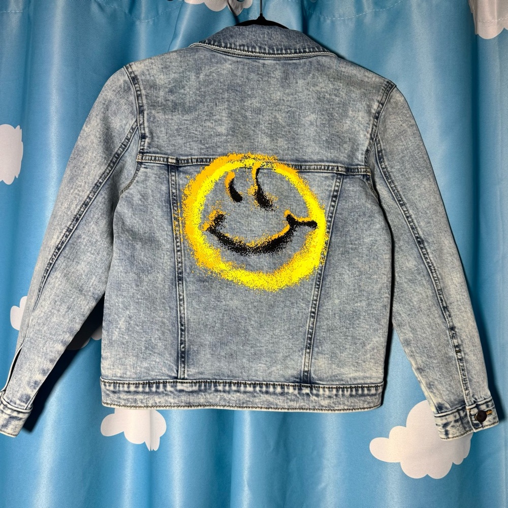 Treasure & Bond Girls Smiley Face Denim Jacket M 8/10 Light Wash